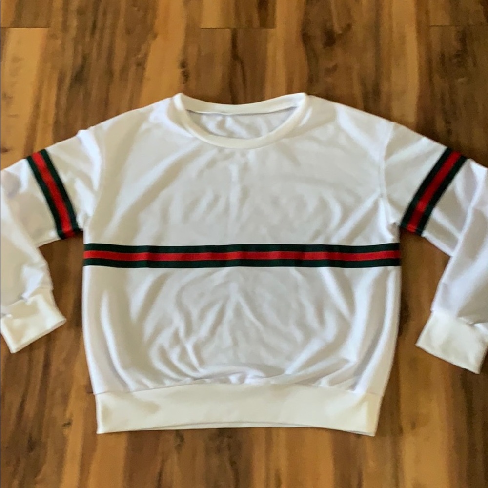 Sweater, white with red and green stripes - Picture 1 of 3